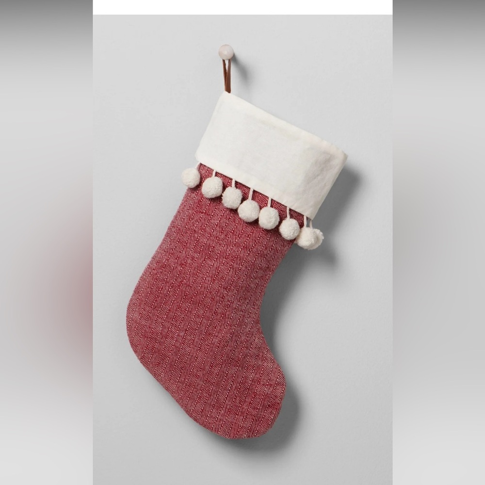 Hearth & Hand Red and White Pom Pom Christmas Stocking-Set of 2